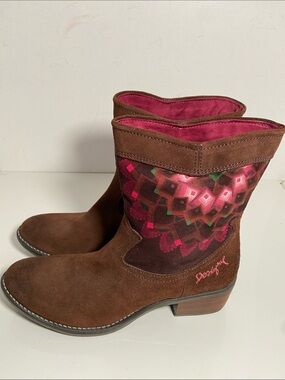 Desigual brown suede western-style ankle boots Made in Spain EU Sz 39/US 8